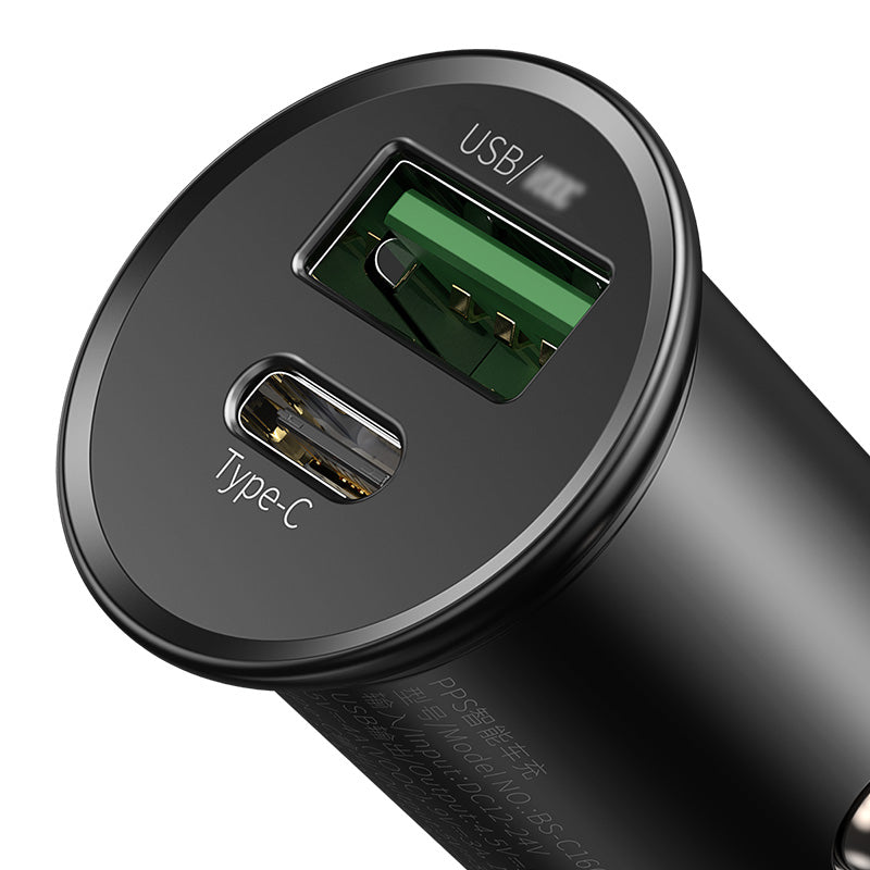 Baseus Circular Metal PPS Quick Charger Car Charger 30W(Support VOOC)