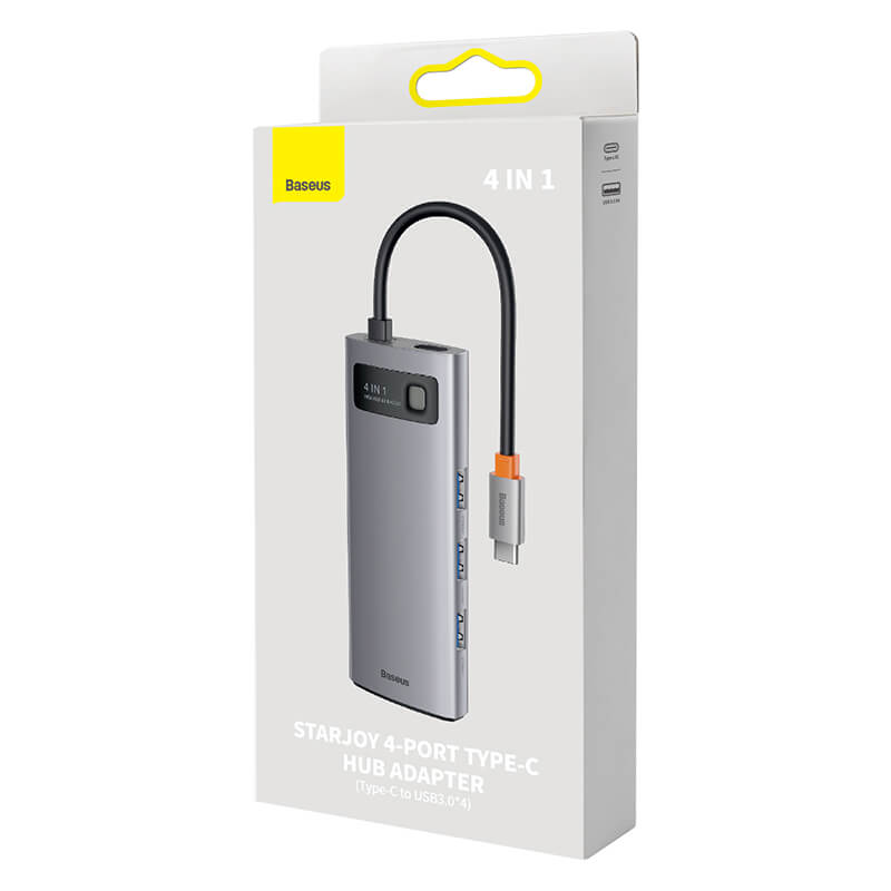 Baseus 4-in-1 Type-C HUB Docking Station Gray(Type-C to USB3.0*3+RJ45*1)