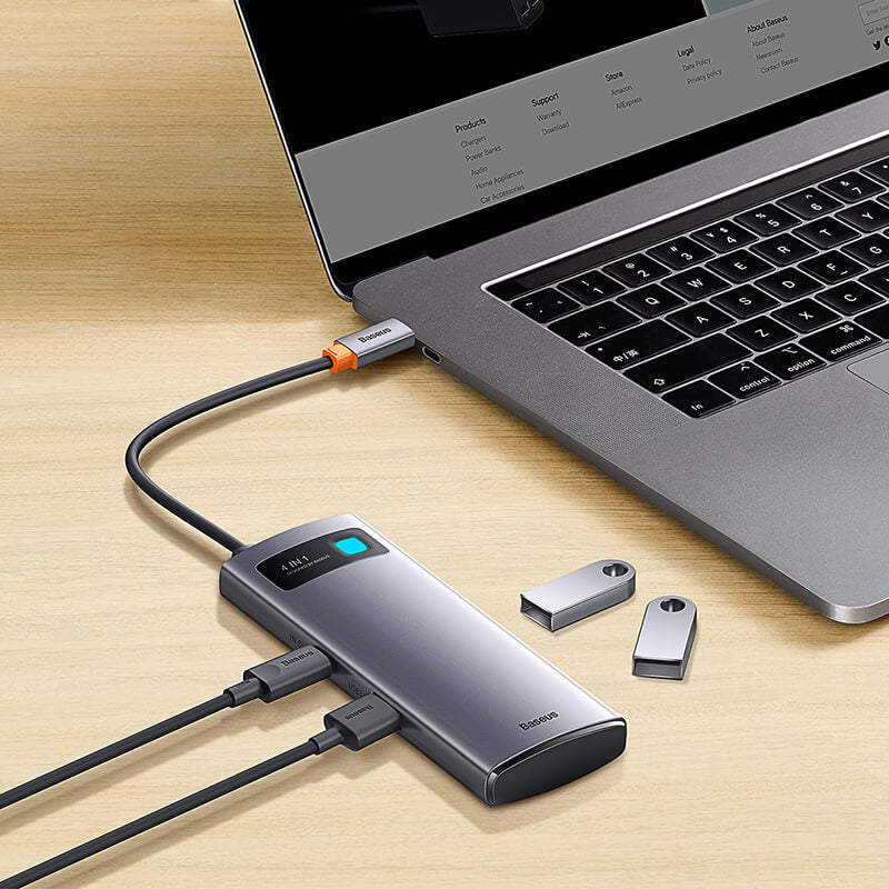Baseus 4-in-1 Type-C HUB Docking Station Gray(Type-C to USB3.0*3+RJ45*1)