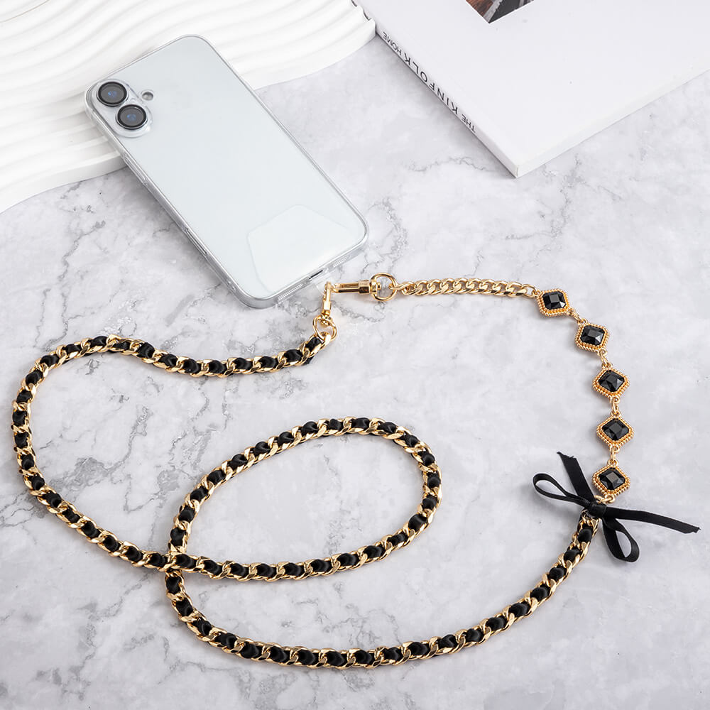 Mobie Gold Black Crystal Phone Lanyard Chain Neck Strap 60cm