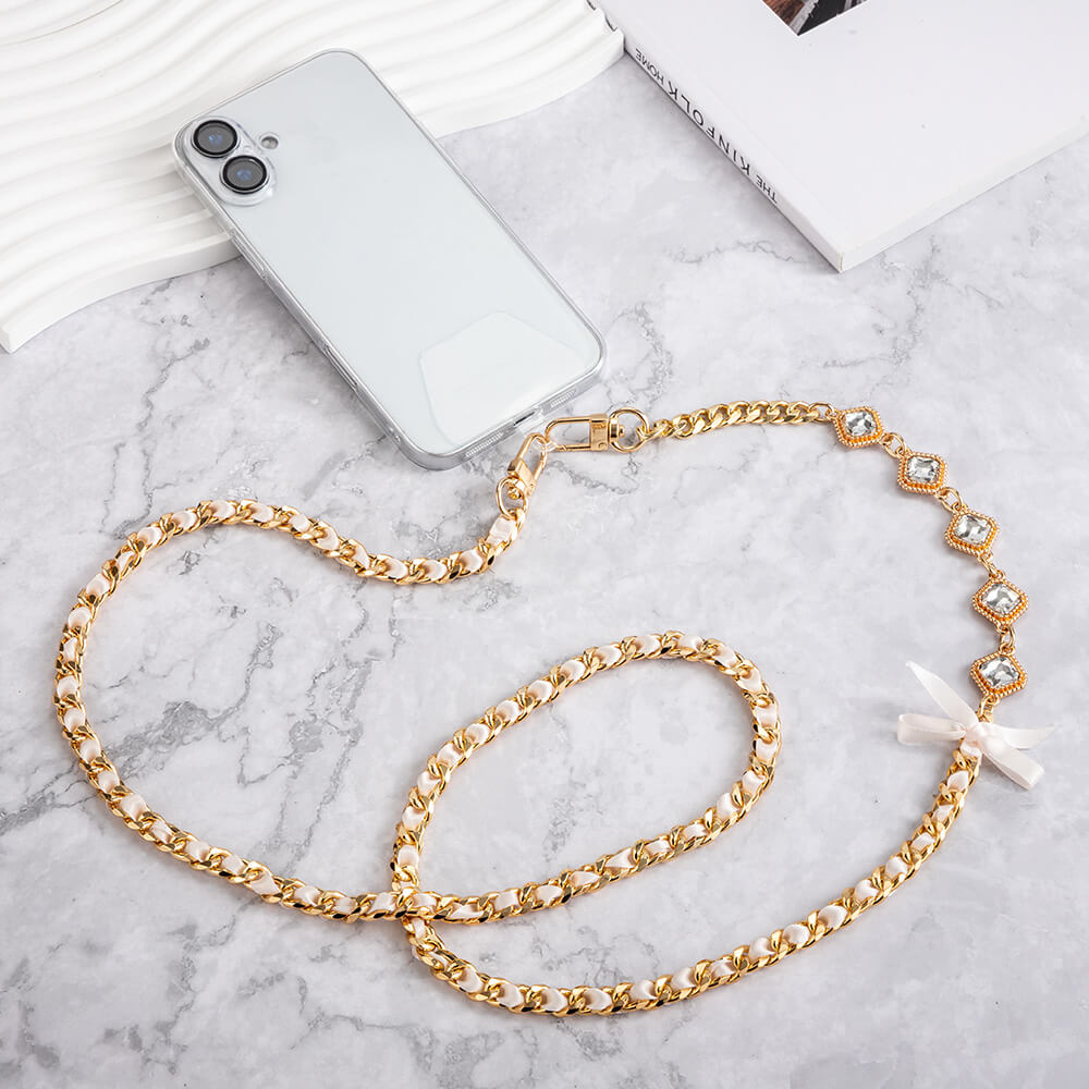 Mobie Gold White Crystal Phone Lanyard Chain Neck Strap 60cm