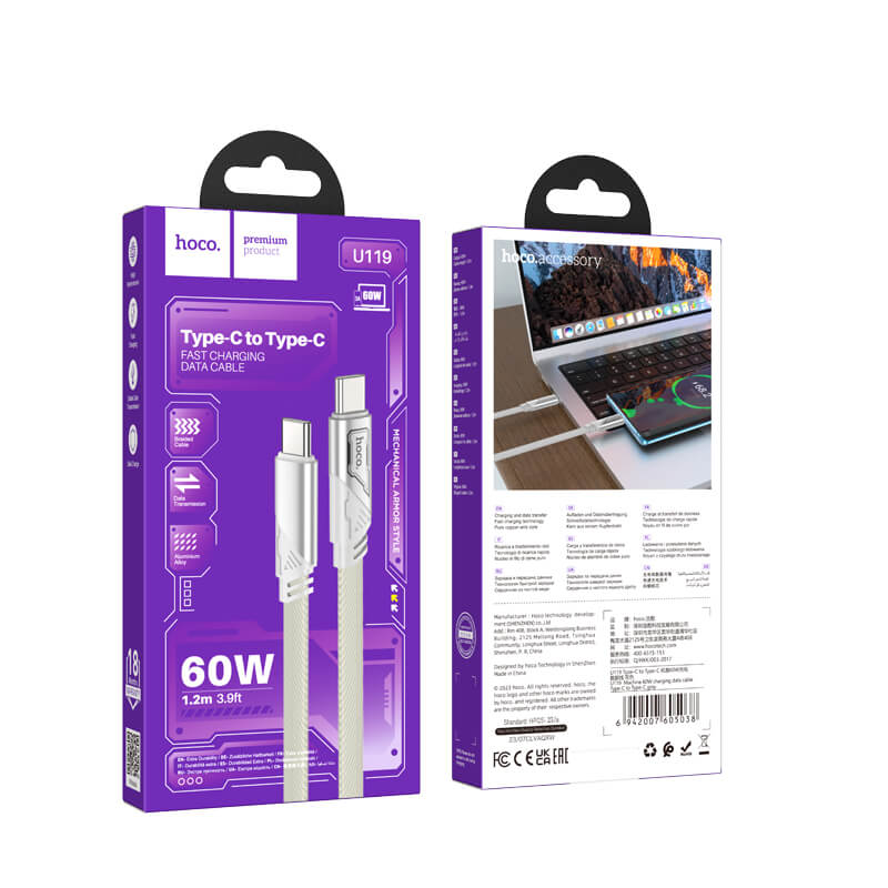 hoco Braided Type-C to Type-C 60W Fast Charging Data Cable 1.2m U119