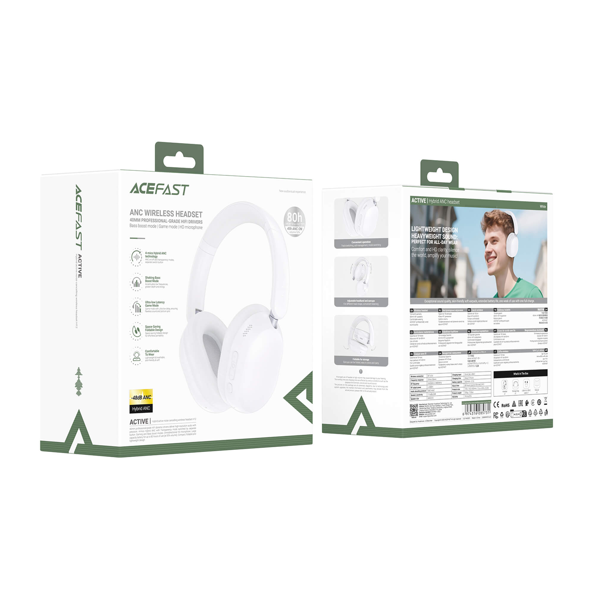 Acefast Hybrid ANC Bluetooth Headphones 80H Playback 48dB Noise Cancelling H12