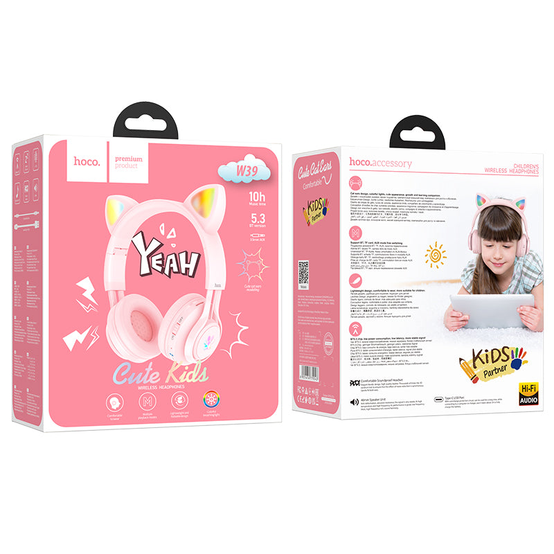 hoco. Cat Ear Bluetooth Headphones for Girls and Kids Ages 3+ W39