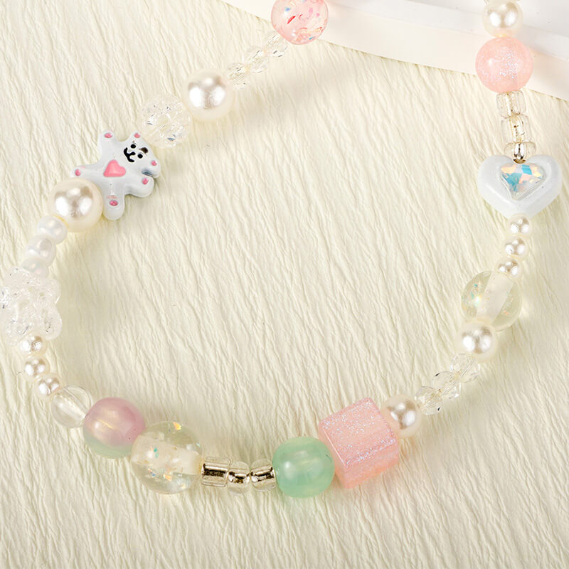 Mobie Bear Charm Pearl Bead Phone Strap Anti Drop Wrist Lanyard 19cm