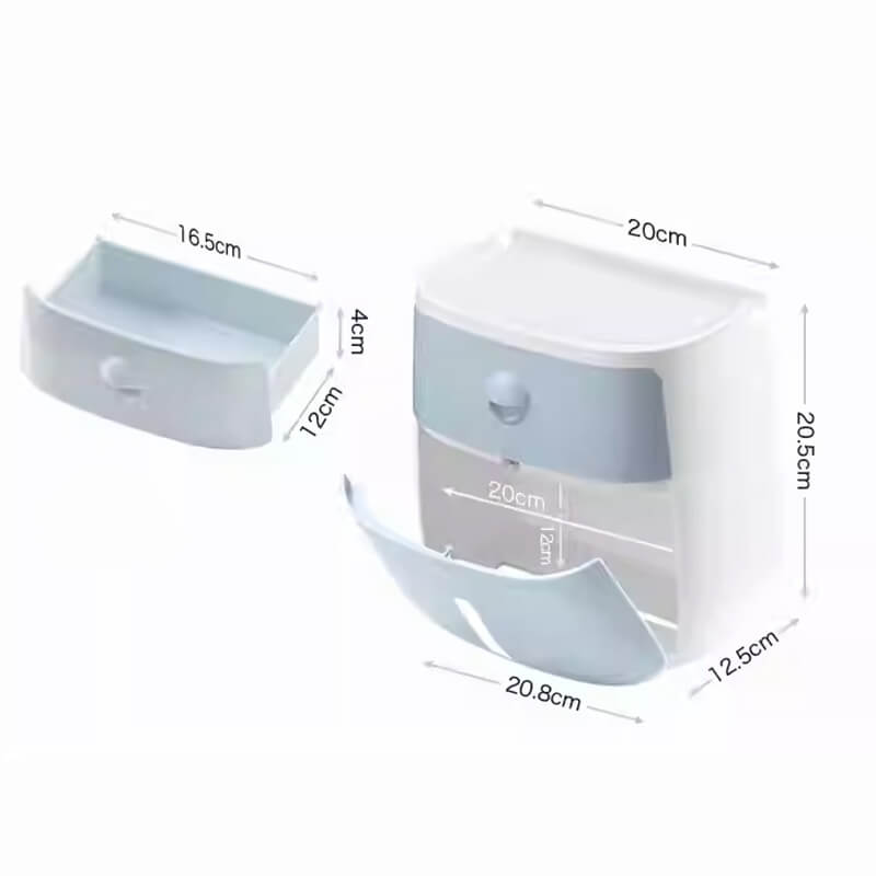 Mobie Dual Layer Bathroom Tissue Holder with Storage Drawer and Top Shelf E1804