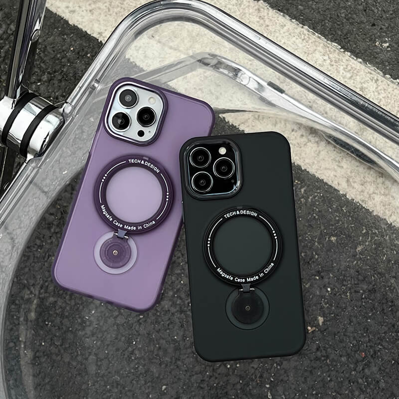 iPhone 13Pro Max Ring Holder Series Frosted Translucent Phone Case with 360 Magsafe