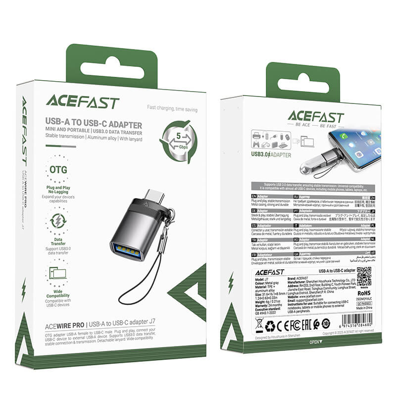 Acefast USB-A to Type-C Adapter High Speed 10Gbps OTG Charging J7