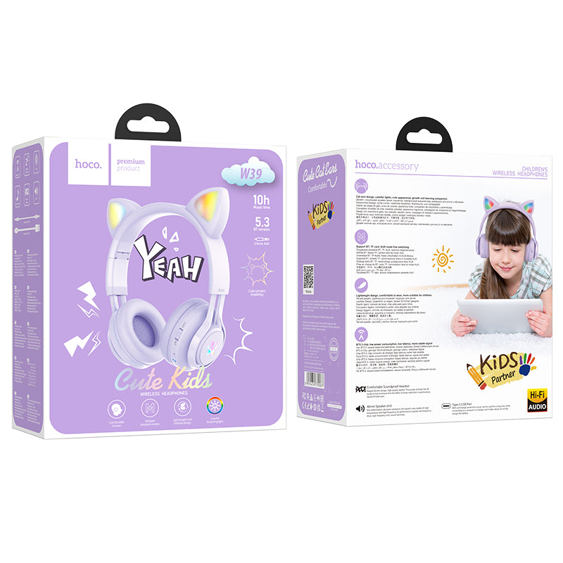 hoco. Cat Ear Bluetooth Headphones for Girls and Kids Ages 3+ W39