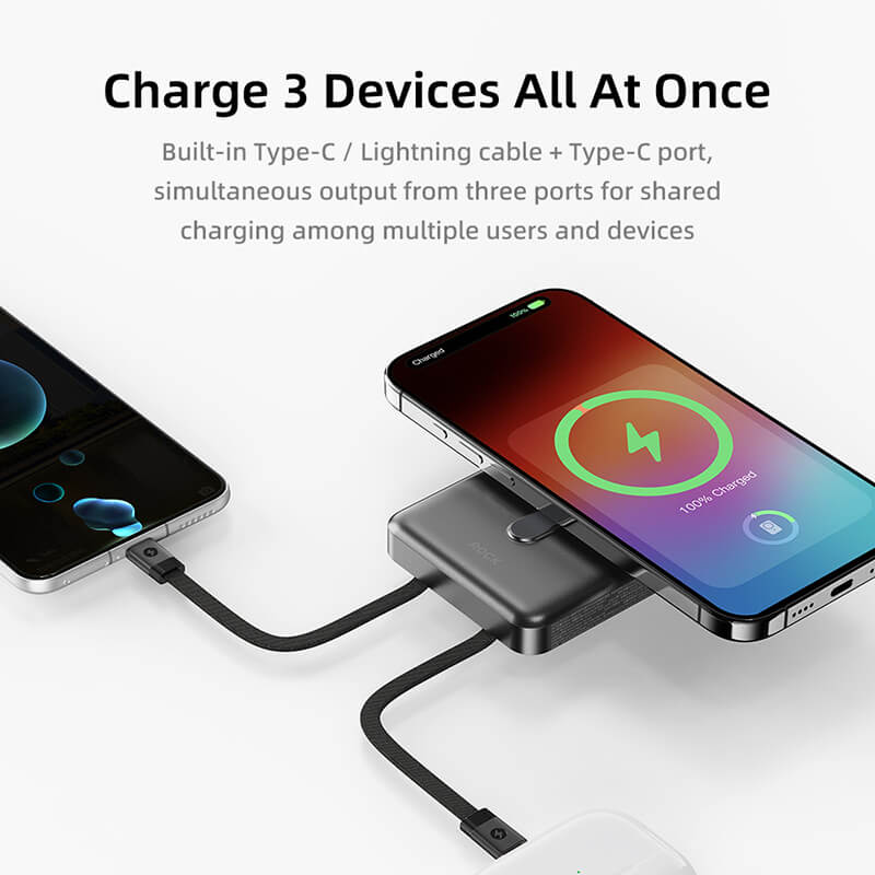 Rock PD 20W 5-in-1 Magnetic Wireless Power Bank with Built-in Cables and Stand P50