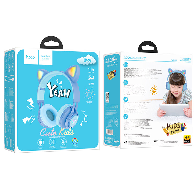 hoco. Cat Ear Bluetooth Headphones for Girls and Kids Ages 3+ W39