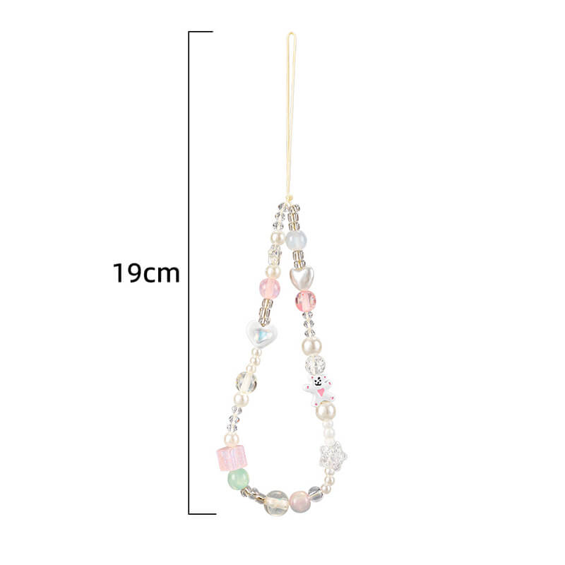 Mobie Bear Charm Pearl Bead Phone Strap Anti Drop Wrist Lanyard 19cm