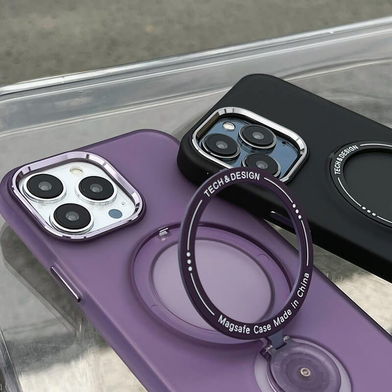 iPhone 13Pro Ring Holder Series Frosted Translucent Phone Case with 360 Magsafe