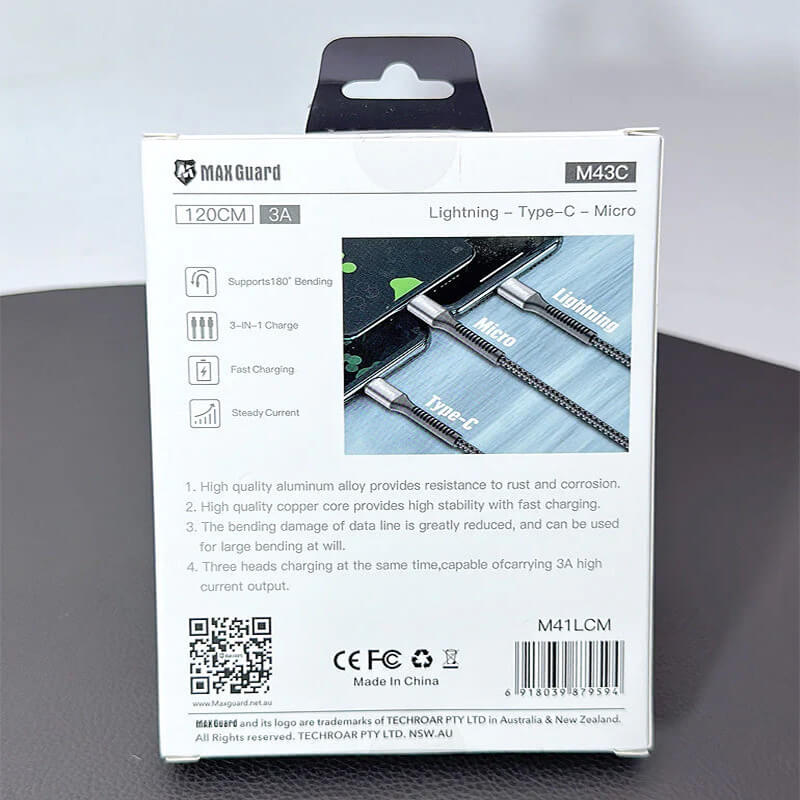 Mobie 3-in-1 USB to Type-C Lighting Micro Charging Data Cable 1.2m