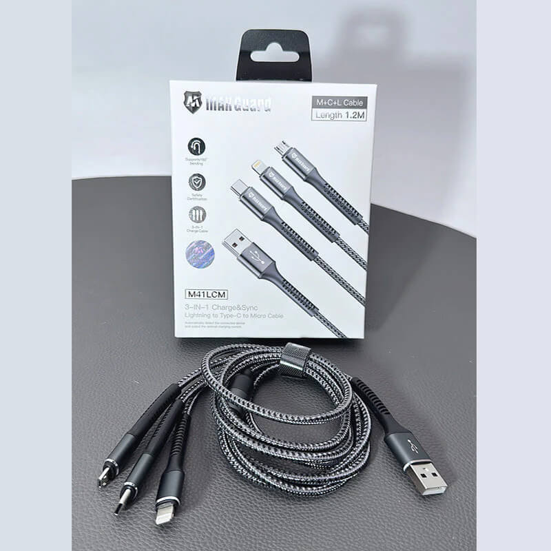 Mobie 3-in-1 USB to Type-C Lighting Micro Charging Data Cable 1.2m