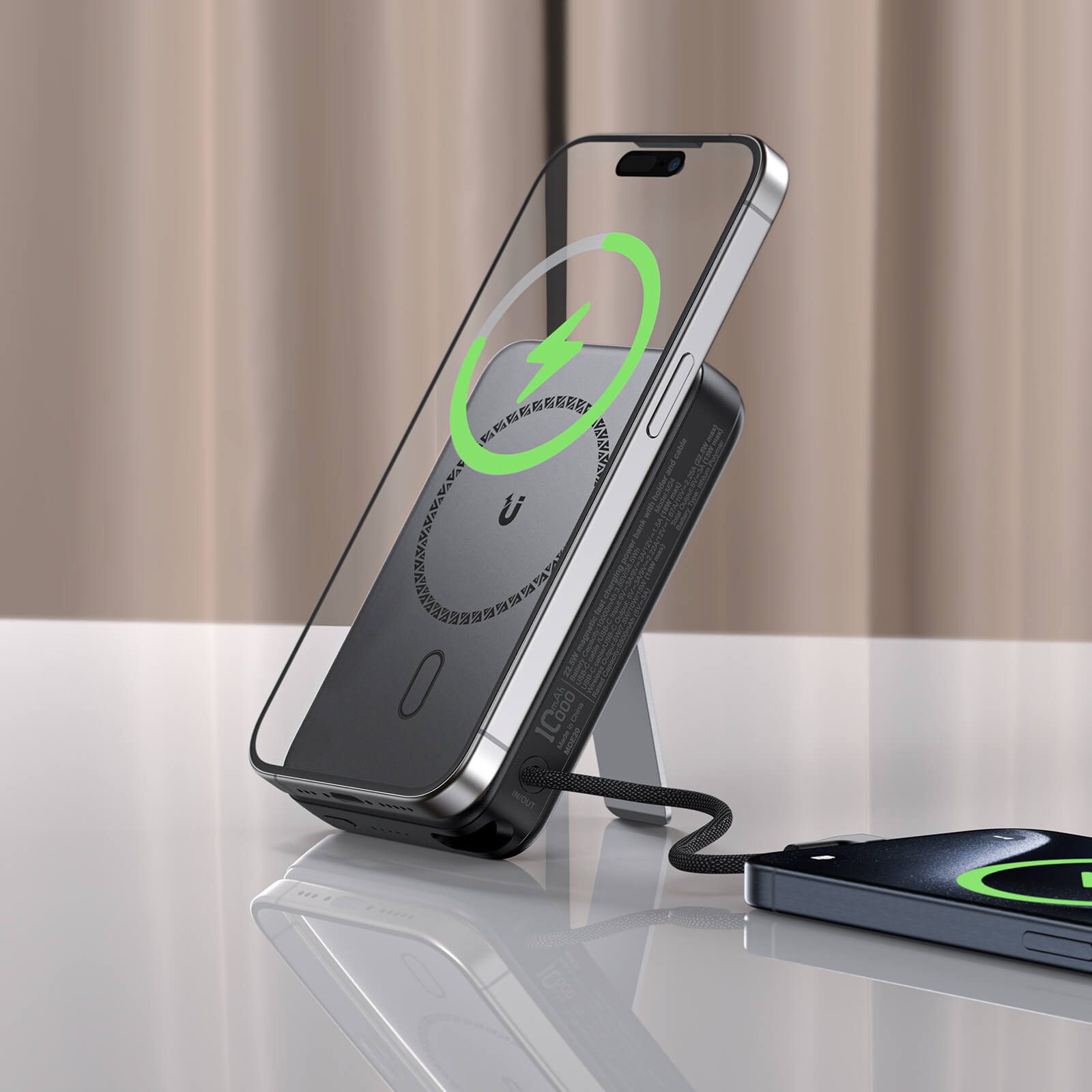 Acefast 10000mAh MagSafe Wireless Power Bank Built in Type-C Cable and Stand M24