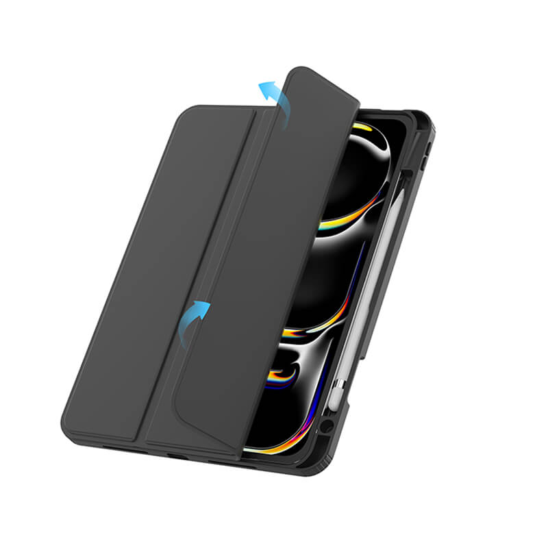 iPad 11th 11'' 2025 Elysian Series Luxury PU Leather Tablet Case Stand with Pen Slot Black
