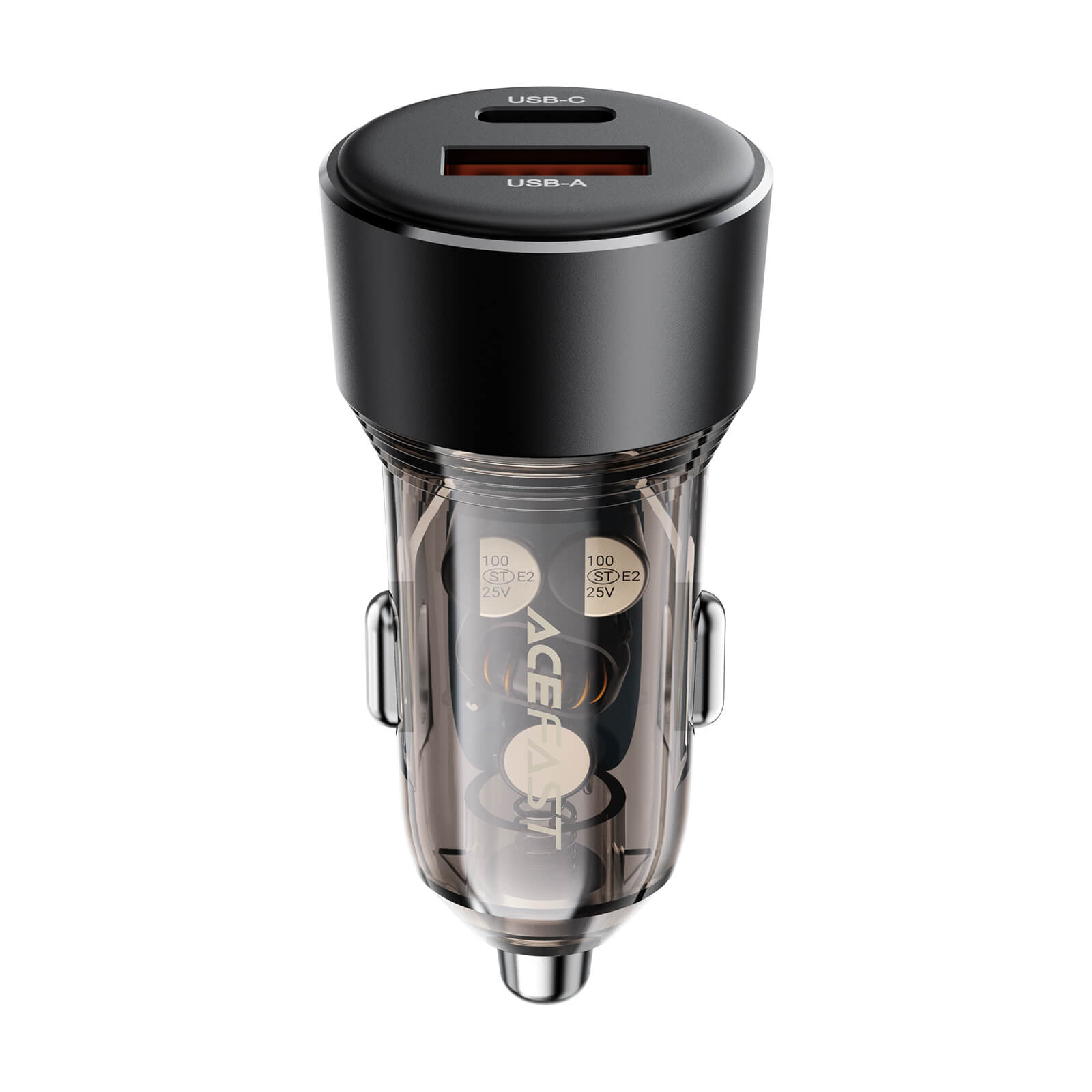 Acefast Dual Charging USB-A & Type-C Transparent Fast Car Charger 30W B12