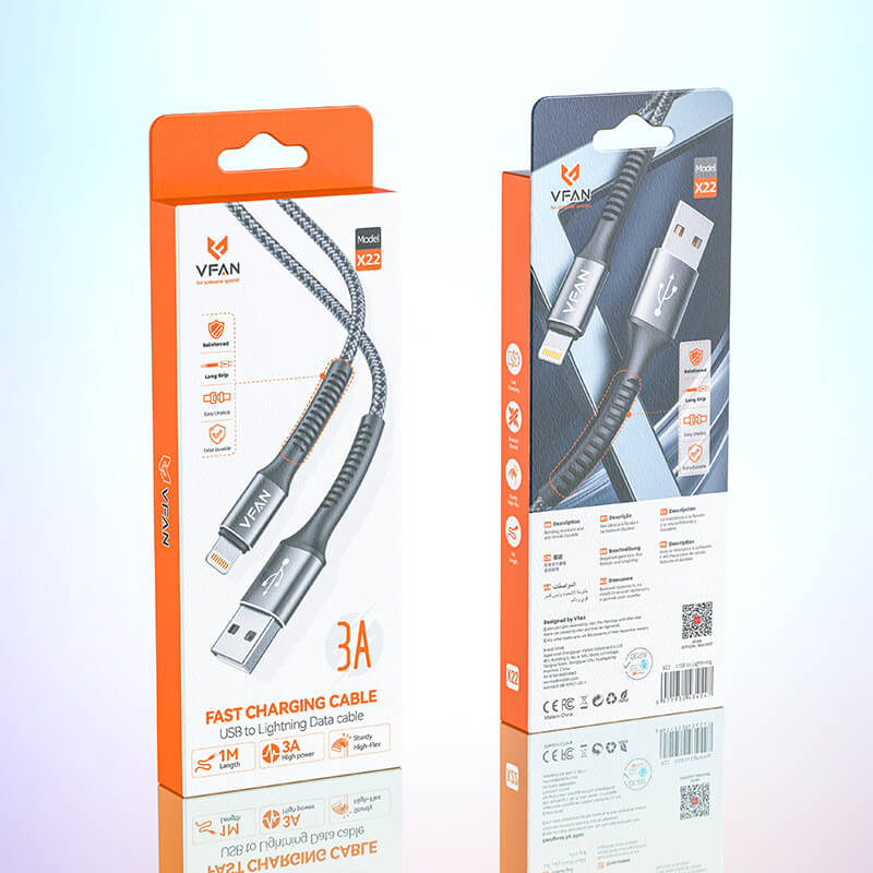 VFAN Lightning to USB-A 30W Nylon Braided Charging Data Cable 1m X22