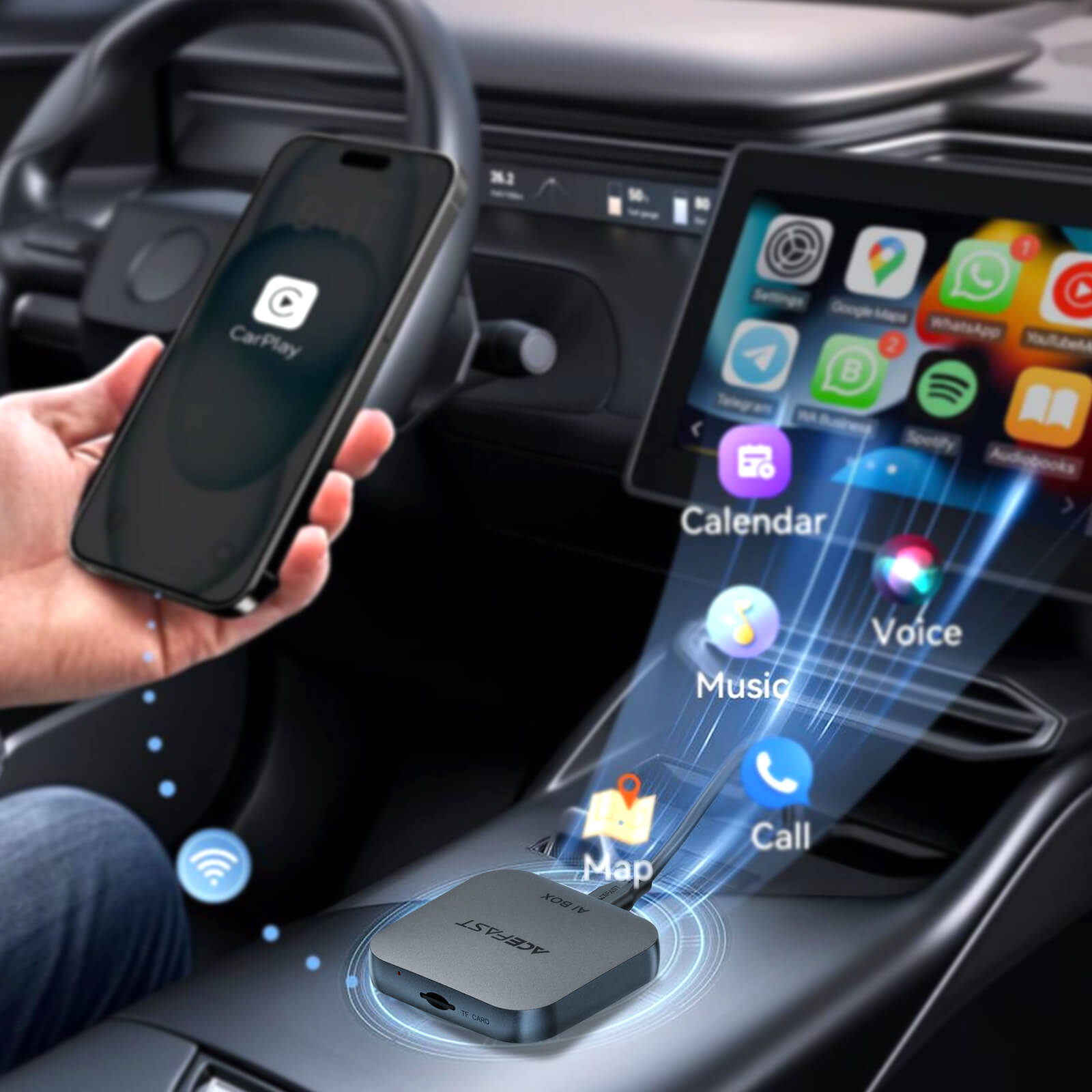 Acefast Wireless CarPlay Android Auto Adapter with Streaming Apps QC2