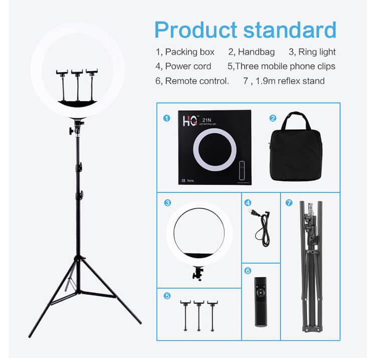 HQ 21 inch 53cm LED Soft Ring Light with 1.9M Tripod Stand 3 Phone Holders