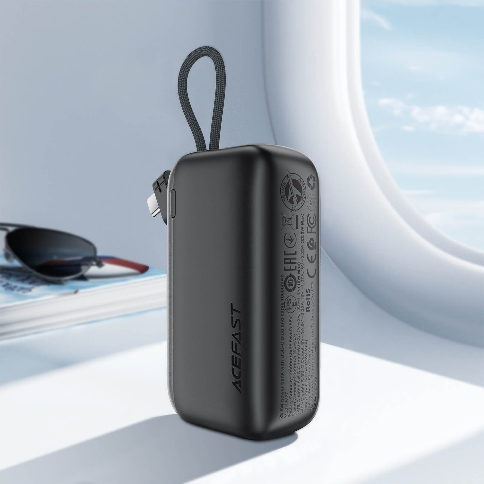 Acefast PD 22.5W Fast Charging 10000mAh Power Bank with Built in USB-C Cable M27