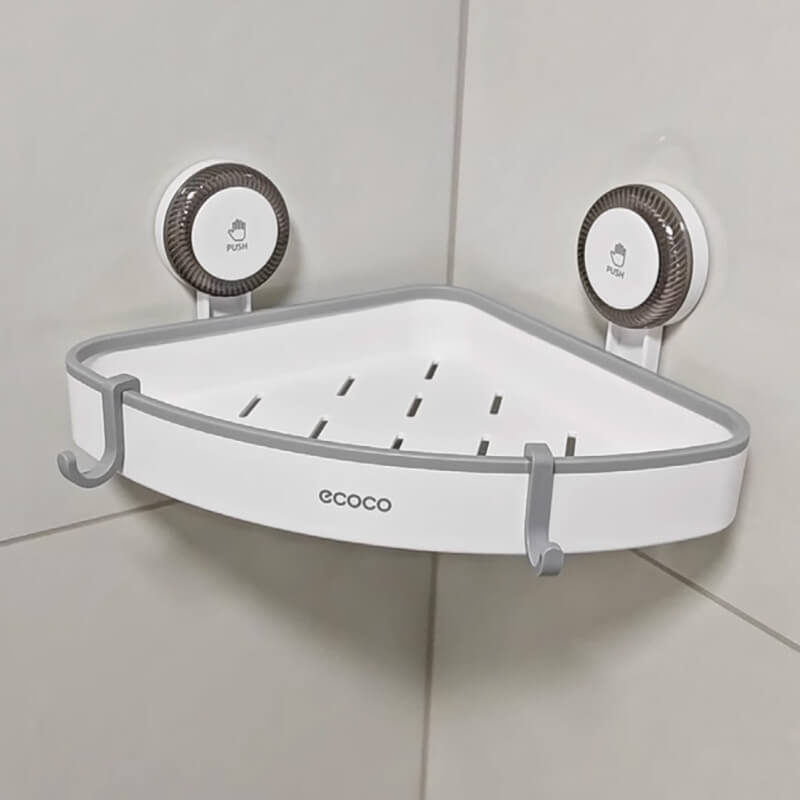 Mobie Suction Wall Mount Corner Shelf with Strong Hold and Ventilated Design E25129