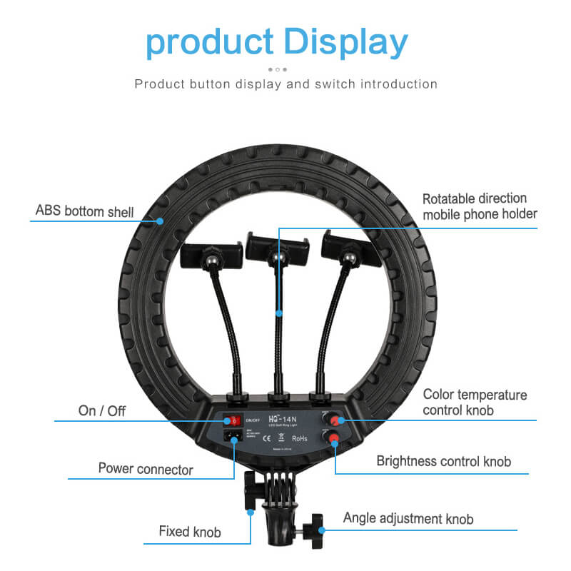 HQ 14 inch(33cm) LED Soft Ring Light with 3 Phone Holders