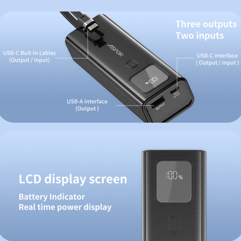 Mobie Fast Charging 100W Built-in USB-C Cable 10000mAh Power Bank A310
