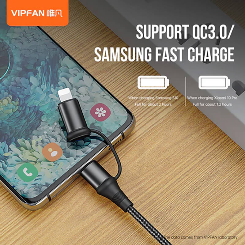 VFAN 4 in 1 Nylon Braided 60W Fast Charging Data Cable 1.2m X19