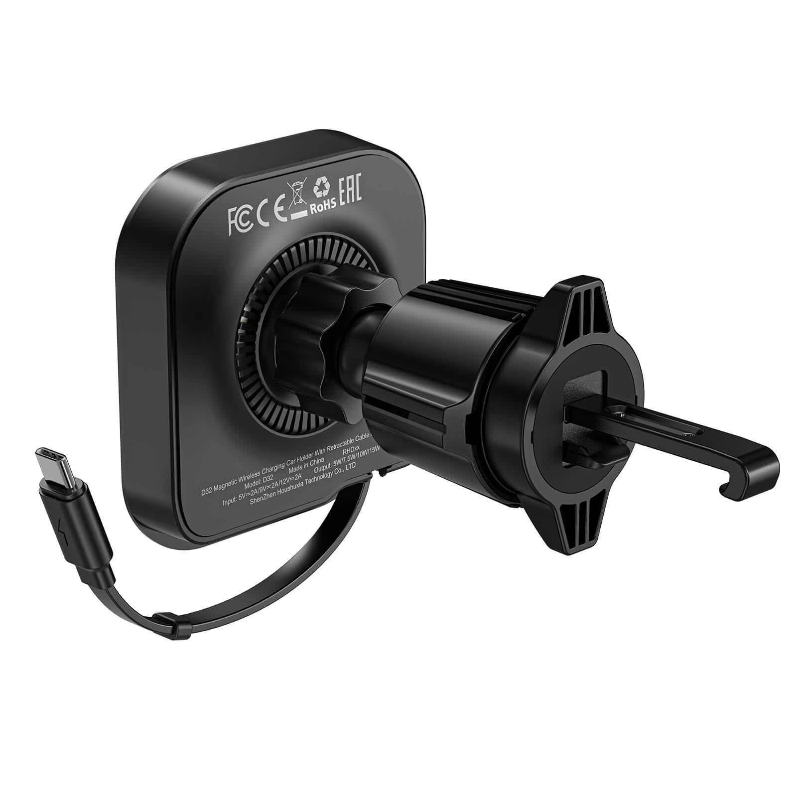 Acefast Magnetic 15W Wireless Car Charging Holder With Retractable Type-C Cable D32