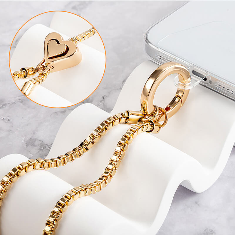Gold Heart Charm Adjustable Phone Lanyard Neck Strap 60cm