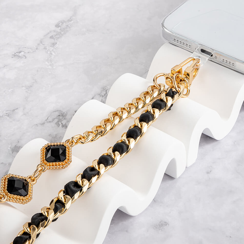 Mobie Gold Black Crystal Phone Lanyard Chain Neck Strap 60cm