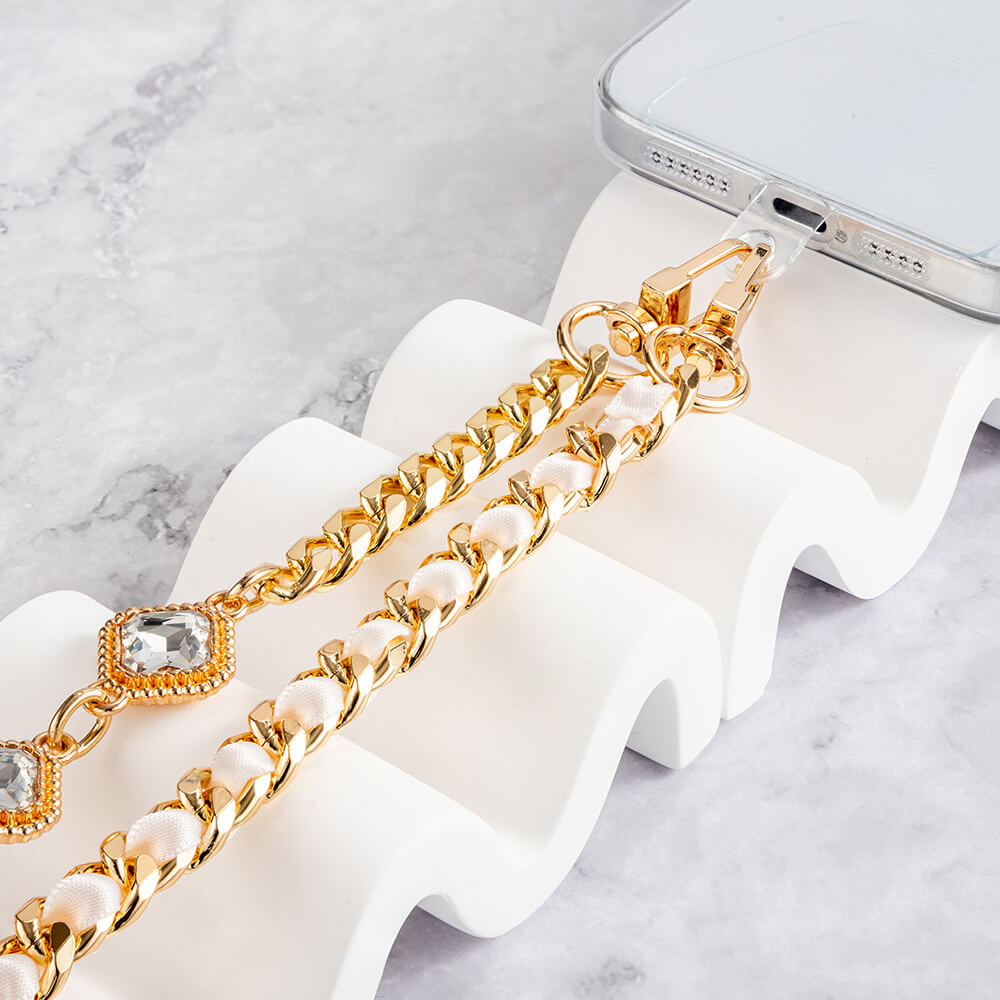 Mobie Gold White Crystal Phone Lanyard Chain Neck Strap 60cm