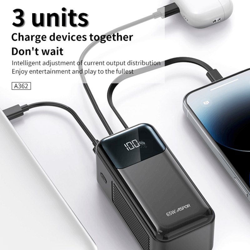 Mobie 65W Built-in USB-C Cable Triple Ports 20000mAh Power Bank A362