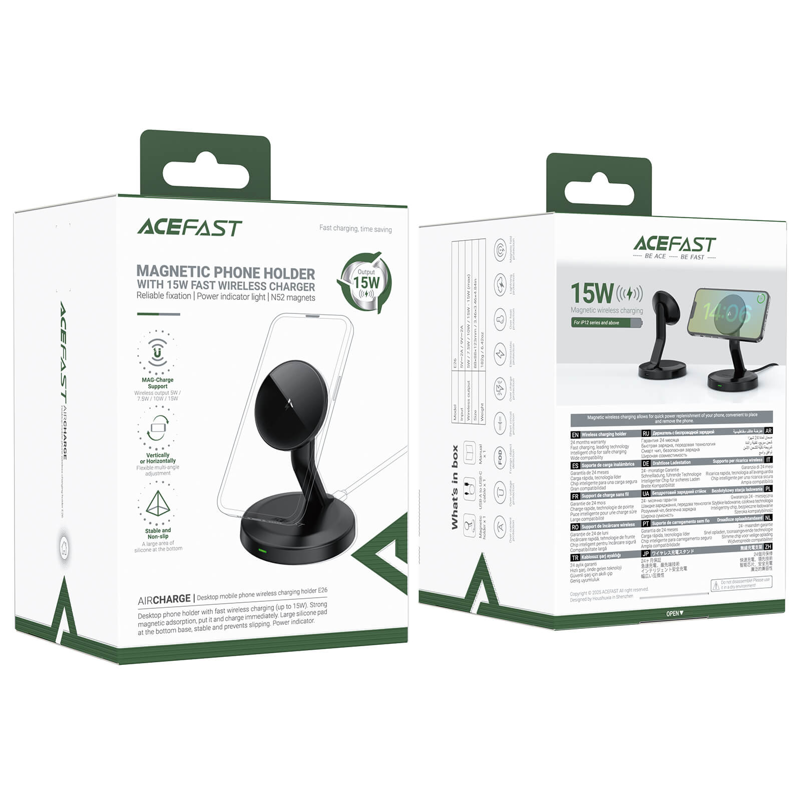 Acefast Magsafe 15W Wireless Charging Desktop Stand with LED Light E26