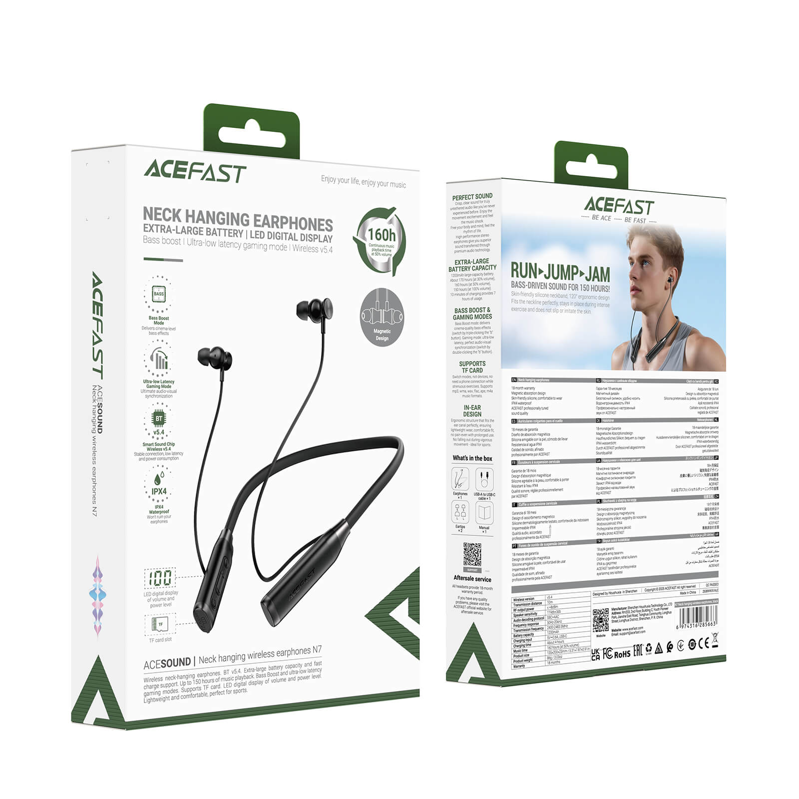 Acefast Neckband Bluetooth Earphones 160 Hour Playback with Gaming Mode N7