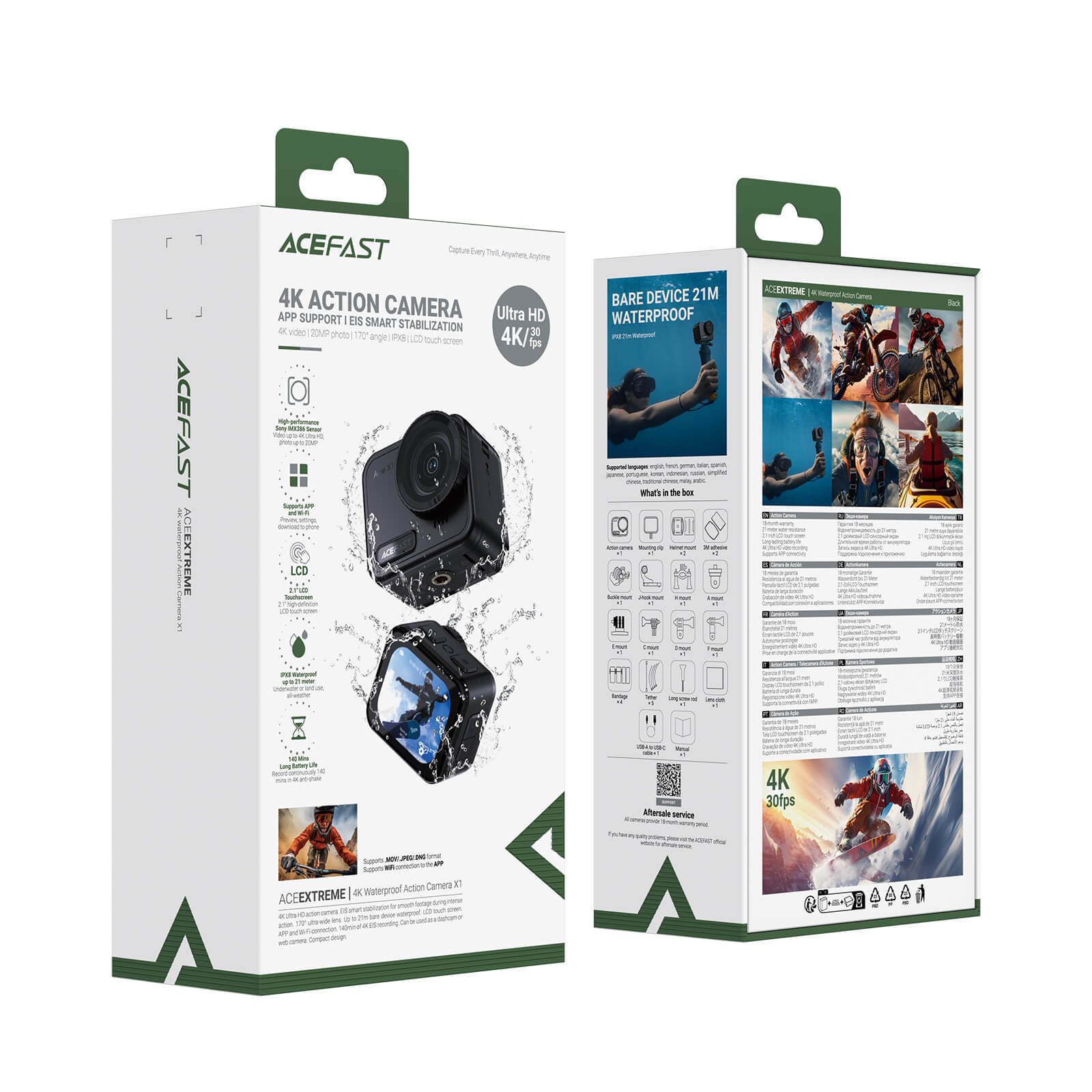 Acefast 170° Wide Angle IPX8 Waterproof Touch Screen 4K Action Camera X1