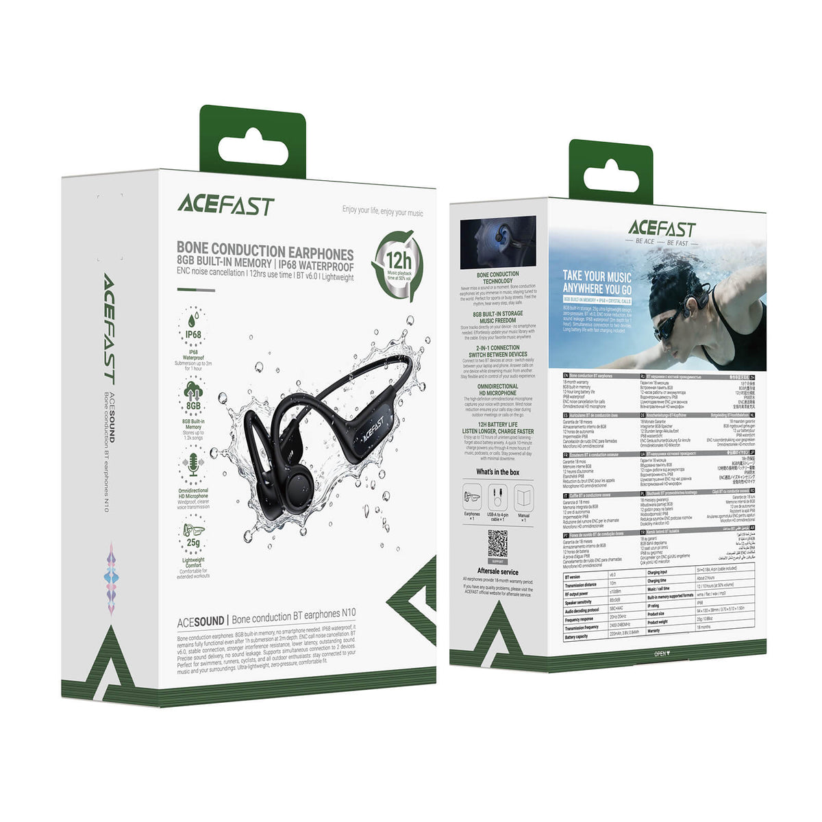 Acefast Bone Conduction IP68 Waterproof 8GB Built-in Memory Earphones N10