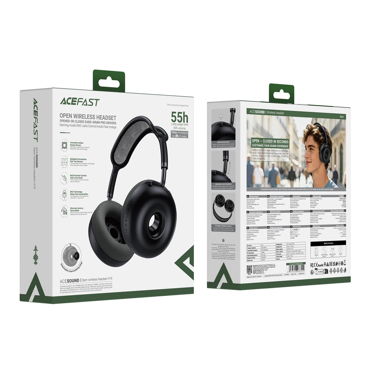 Acefast Open Closed Convertible 55 Hour Playtime Wireless Headphones H19