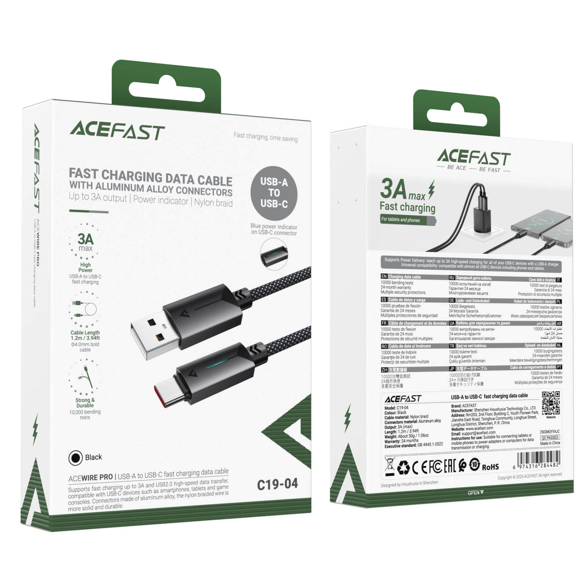 Acefast USB-A to Type-c Nylon Braided Fast Charging Data Cable 1.2M C19-04