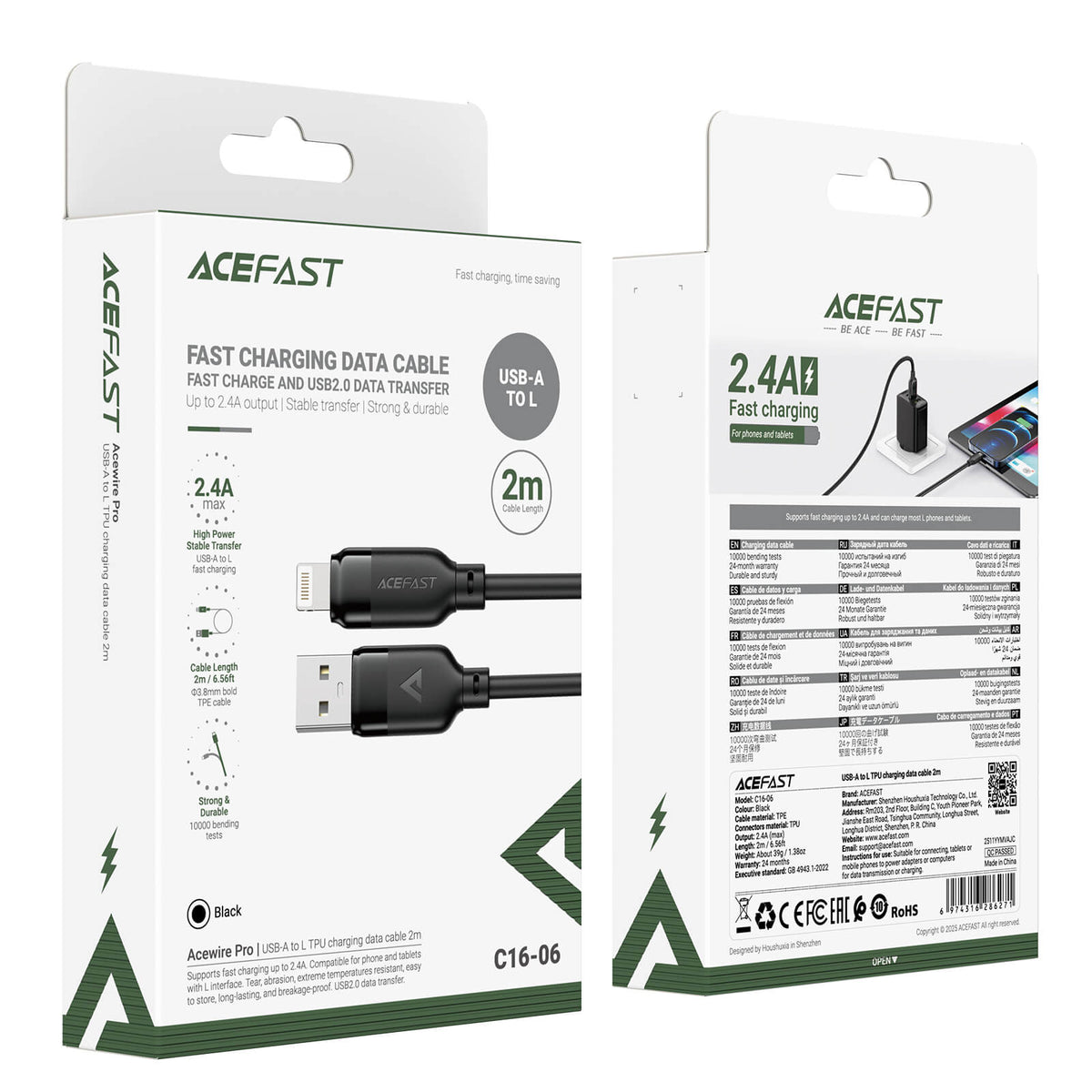 Acefast USB-A to Lightning TPU Charging Data 2M Cable C16-06