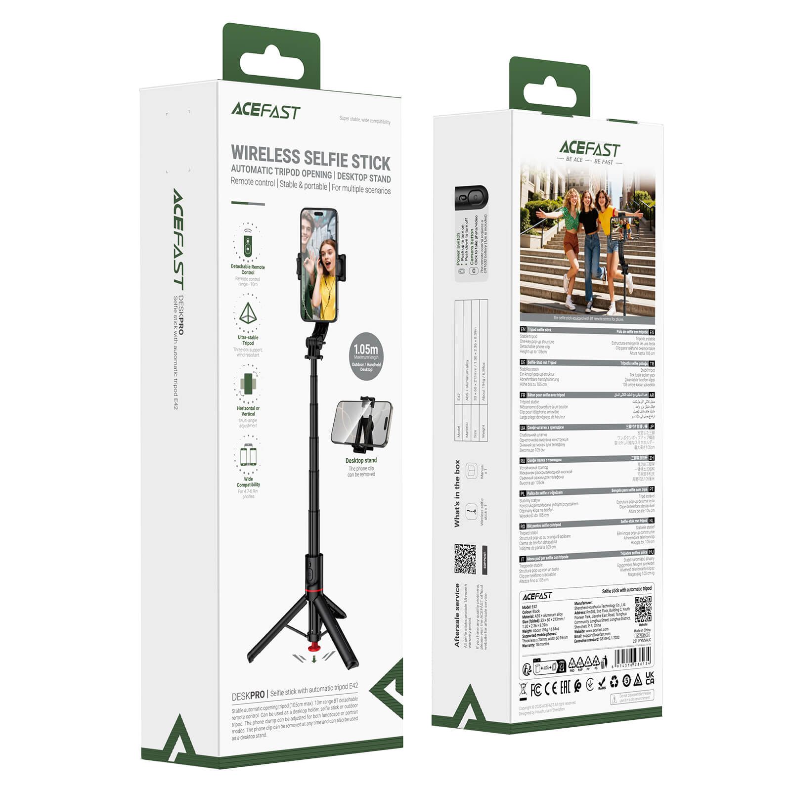 Acefast Auto Selfie Tripod Stand with Bluetooth Remote E42