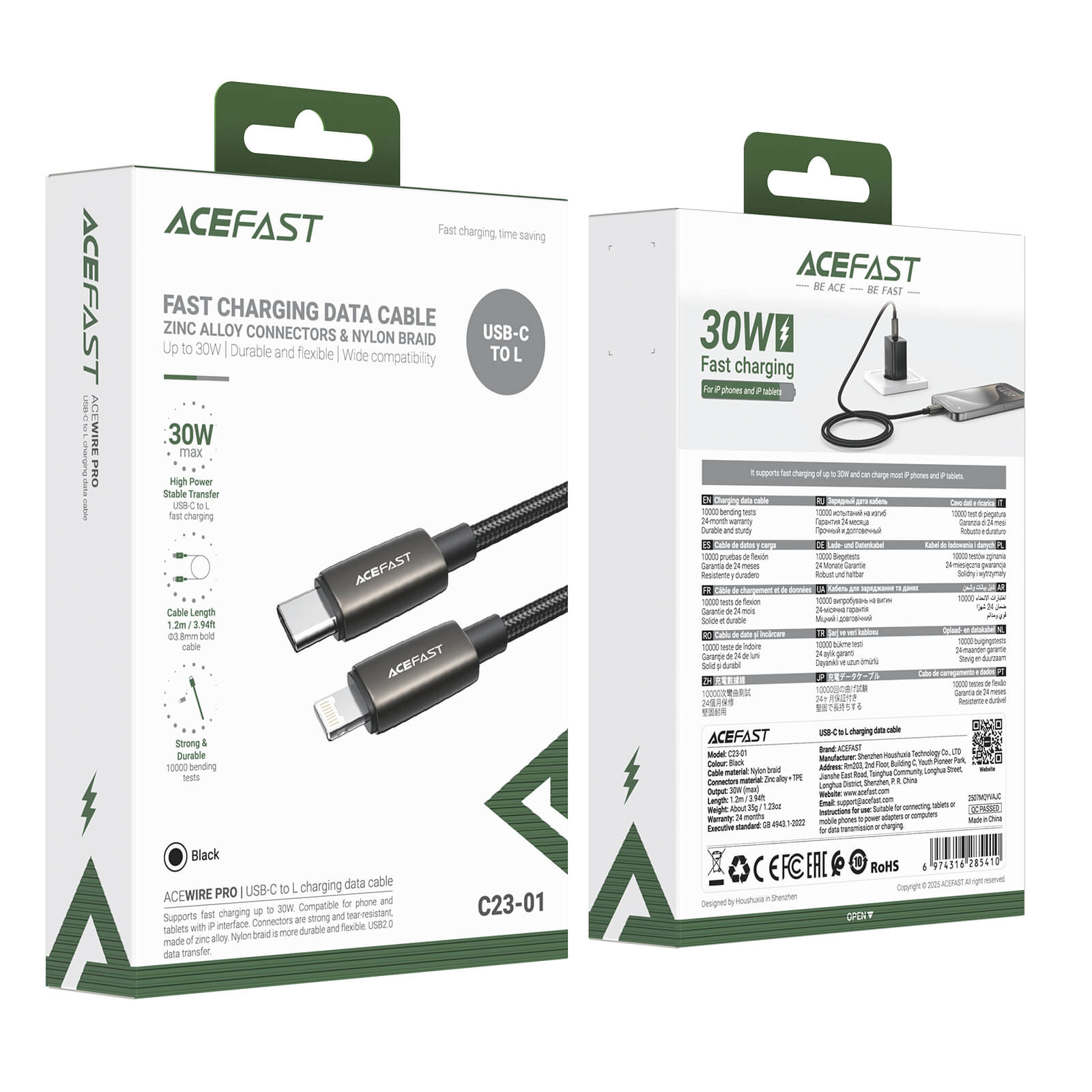 Acefast Type-C to Lightning 30W Fast Charging Braided Cable 1.2m C23-01