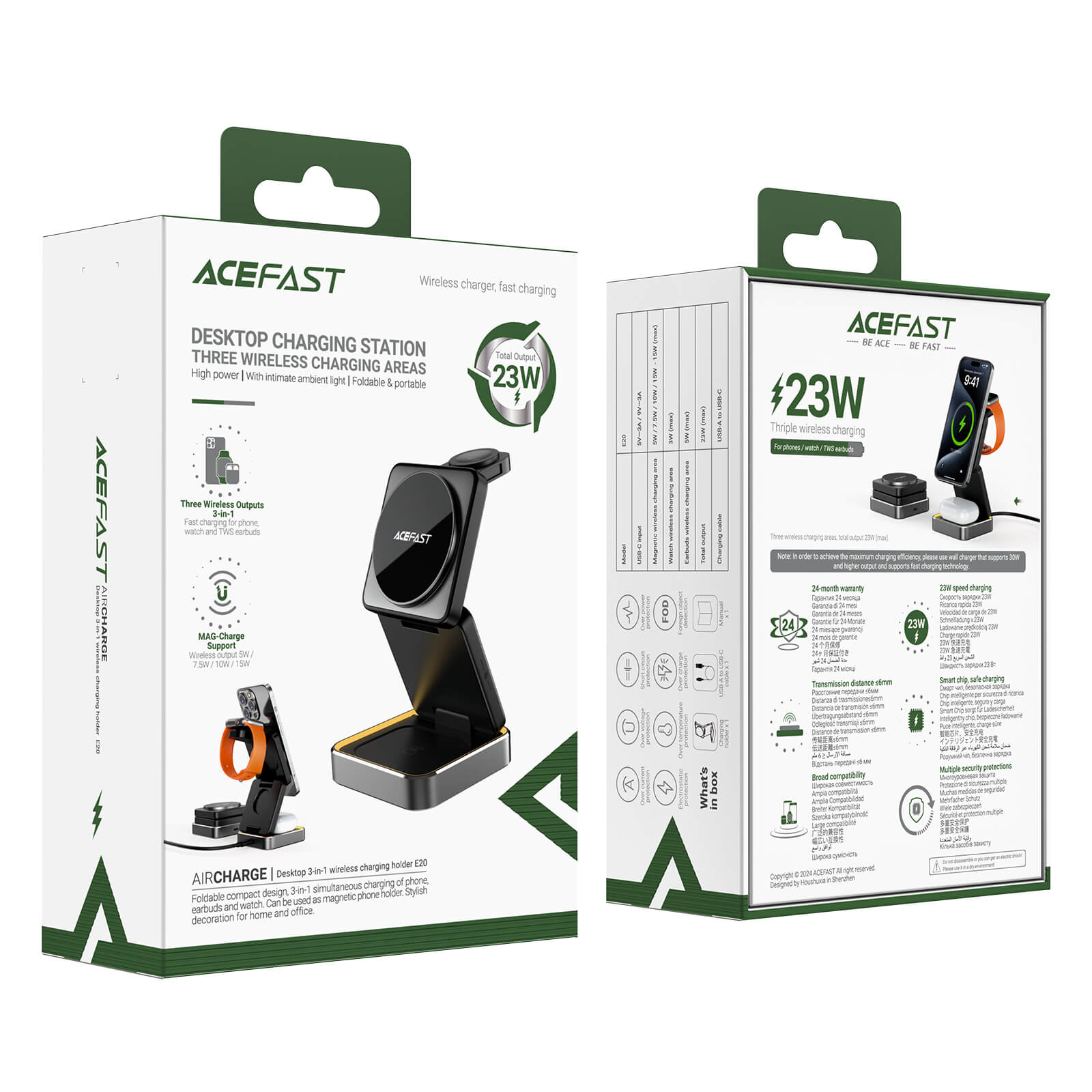 Acefast 3-in-1 15W Foldable Wireless Magnetic Charging Stand with Ambient Light E20