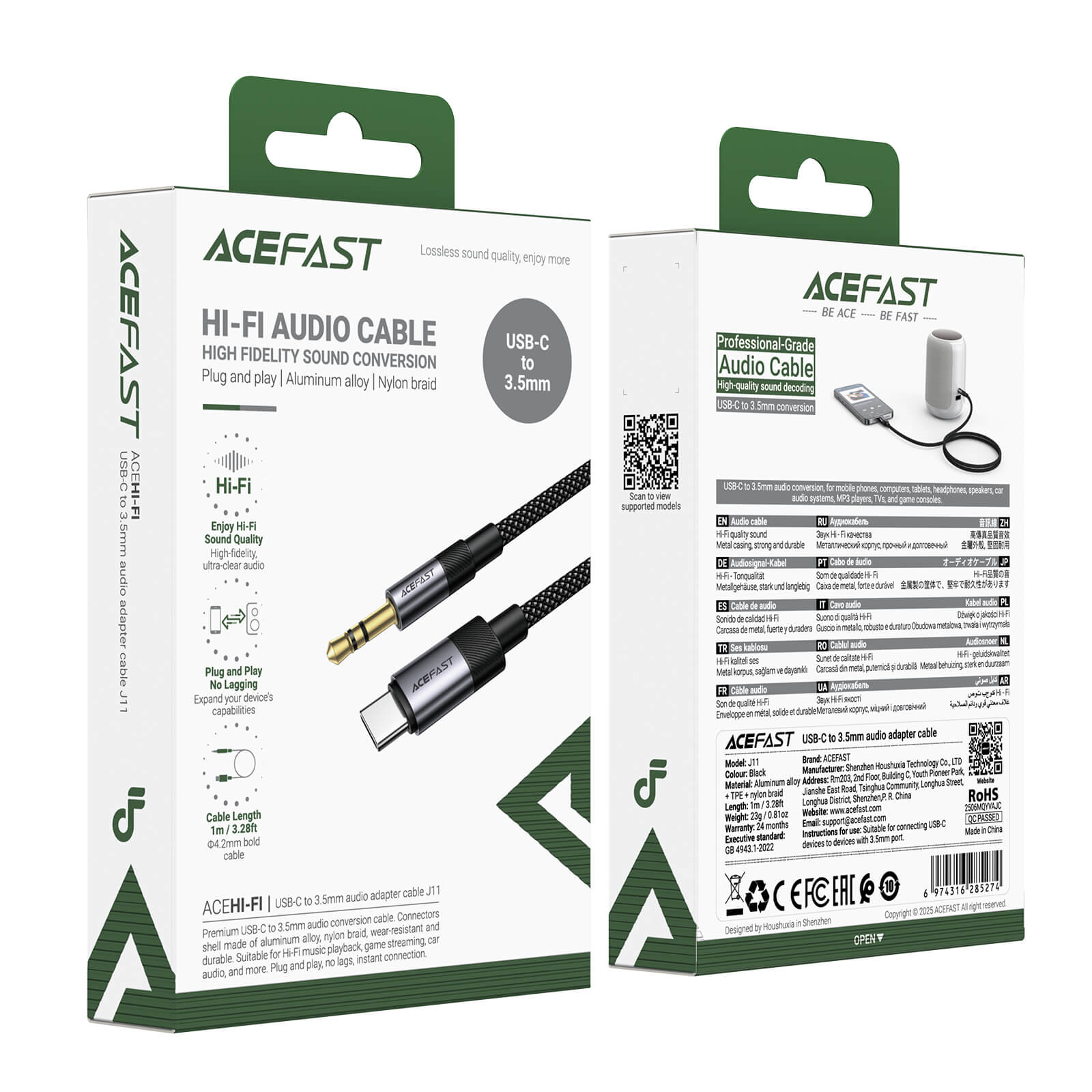 Acefast USB-C to 3.5mm Audio Nylon Braided Cable 1m J11