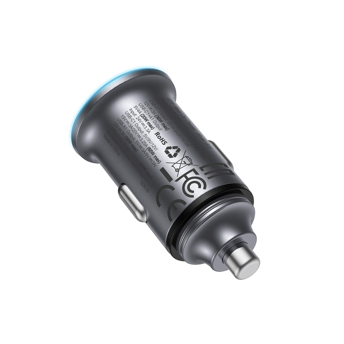 Acefast PD 65W USB-A & Type-C Fast Car Charger with LED Ring Light B15