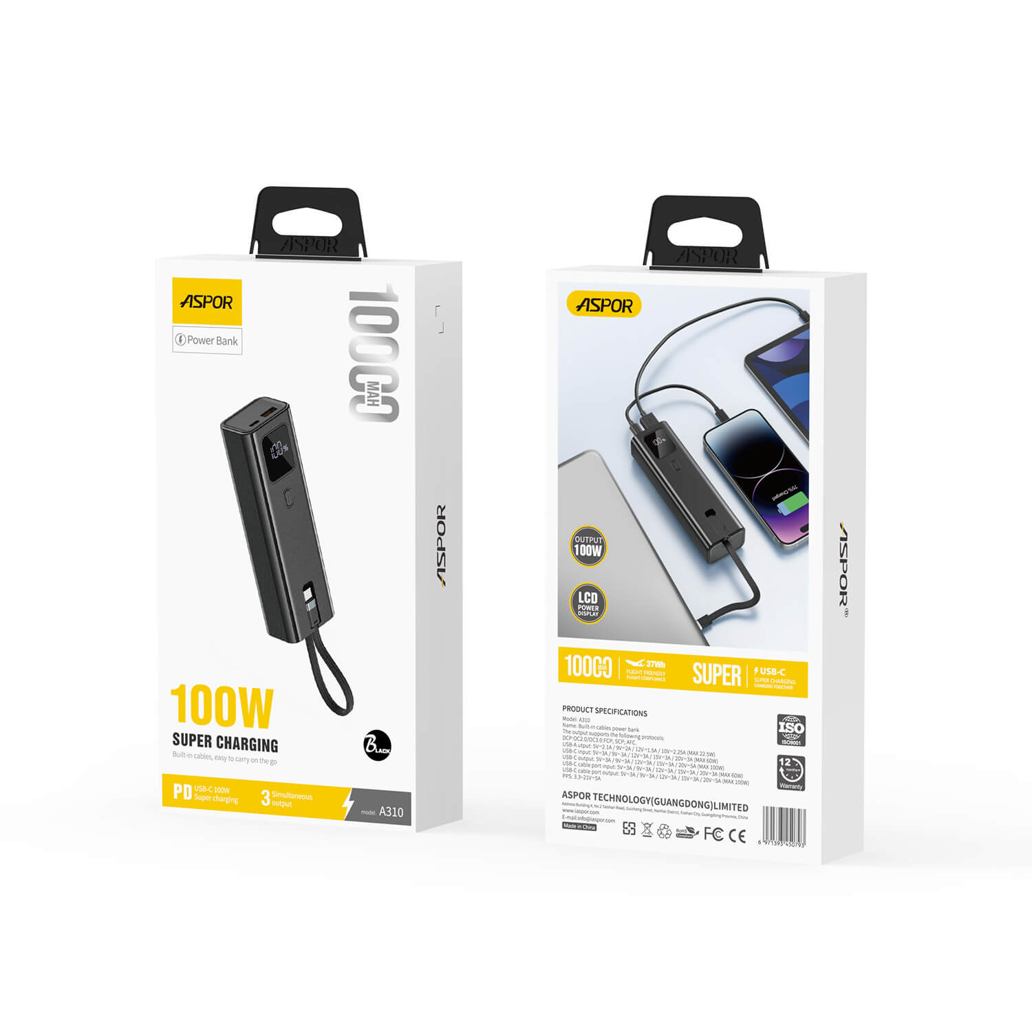 Mobie Fast Charging 100W Built-in USB-C Cable 10000mAh Power Bank A310