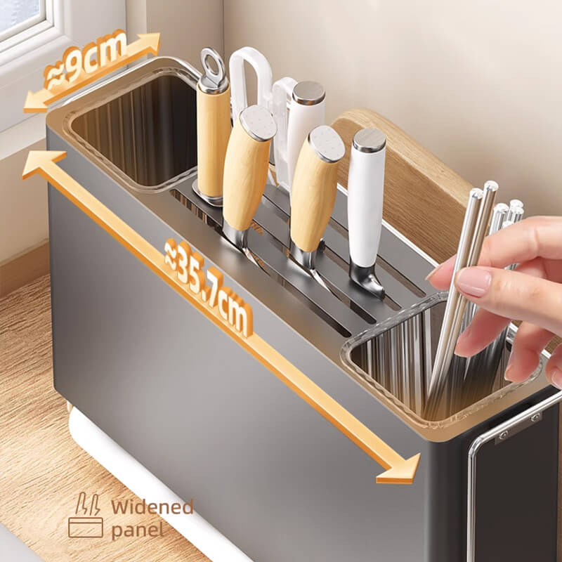 Mobie All-in-One Stainless Steel Knife Block with Magnetic Lid Holder and Drip Tray E25124