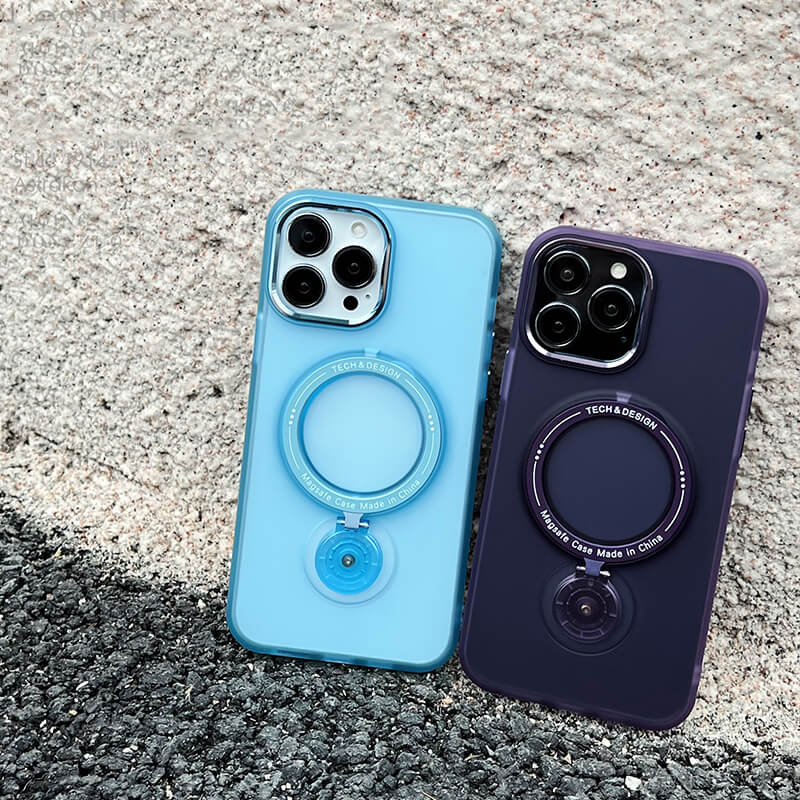 iPhone 14Pro Ring Holder Series Frosted Translucent Phone Case with 360 Magsafe